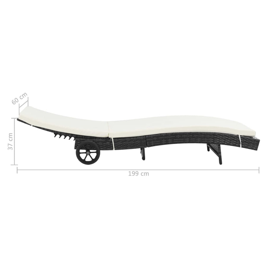 Sun Lounger with Wheels and Cushion Poly Rattan Black