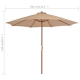 Garden Parasol with Wooden Pole 300 cm Taupe