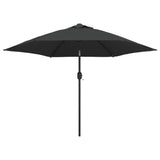 Garden Parasol with LED Lights and Steel Pole 300cm Anthracite - Front View