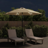 Garden Parasol with LED Lights and Steel Pole 300 cm Taupe - Front View