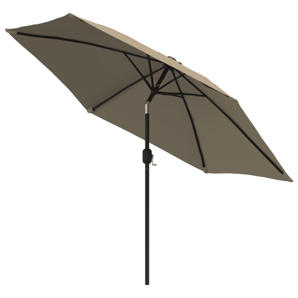 Garden Parasol with LED Lights and Steel Pole 300 cm Taupe