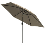 Garden Parasol with LED Lights and Steel Pole 300 cm Taupe - Side View