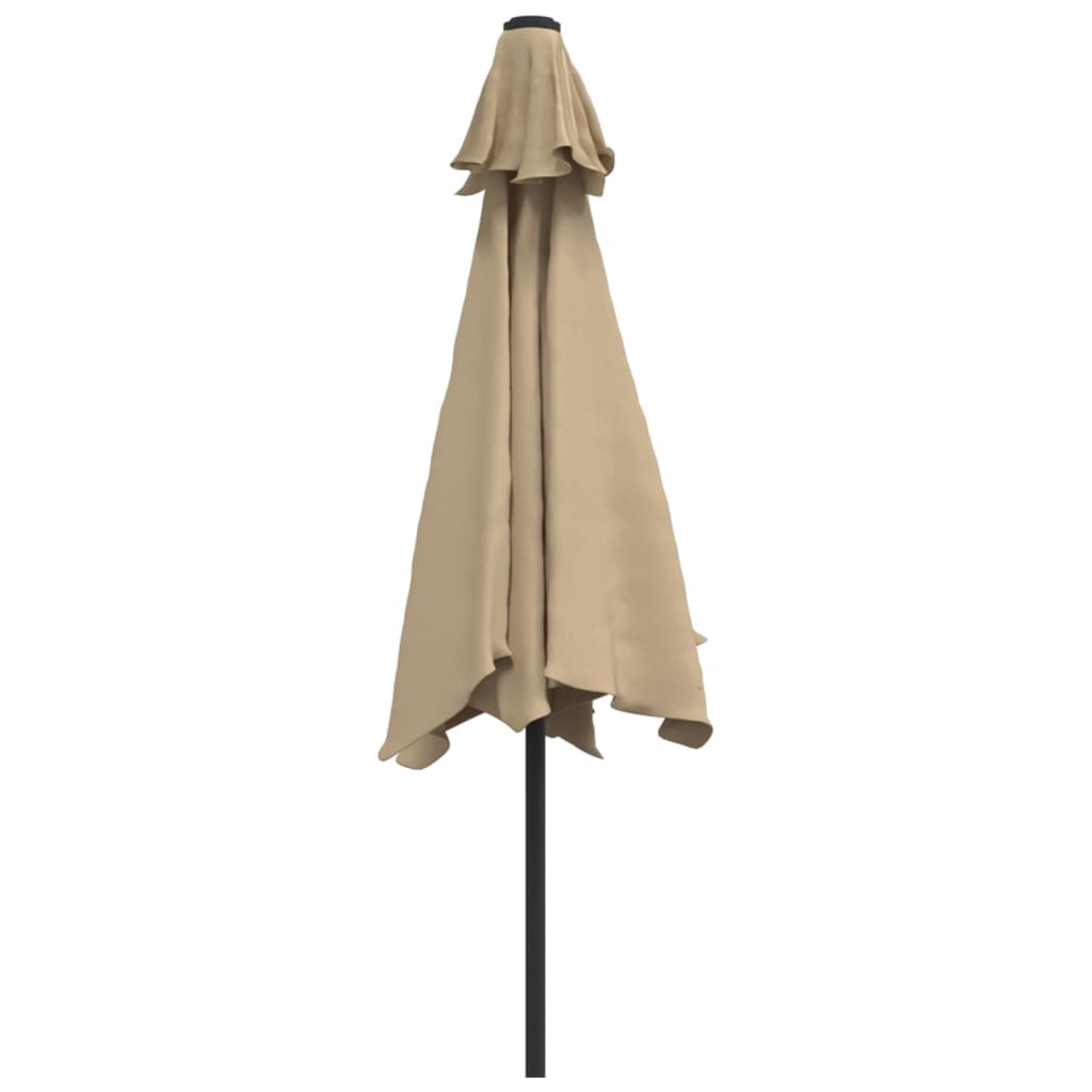 Garden Parasol with LED Lights and Steel Pole 300 cm Taupe