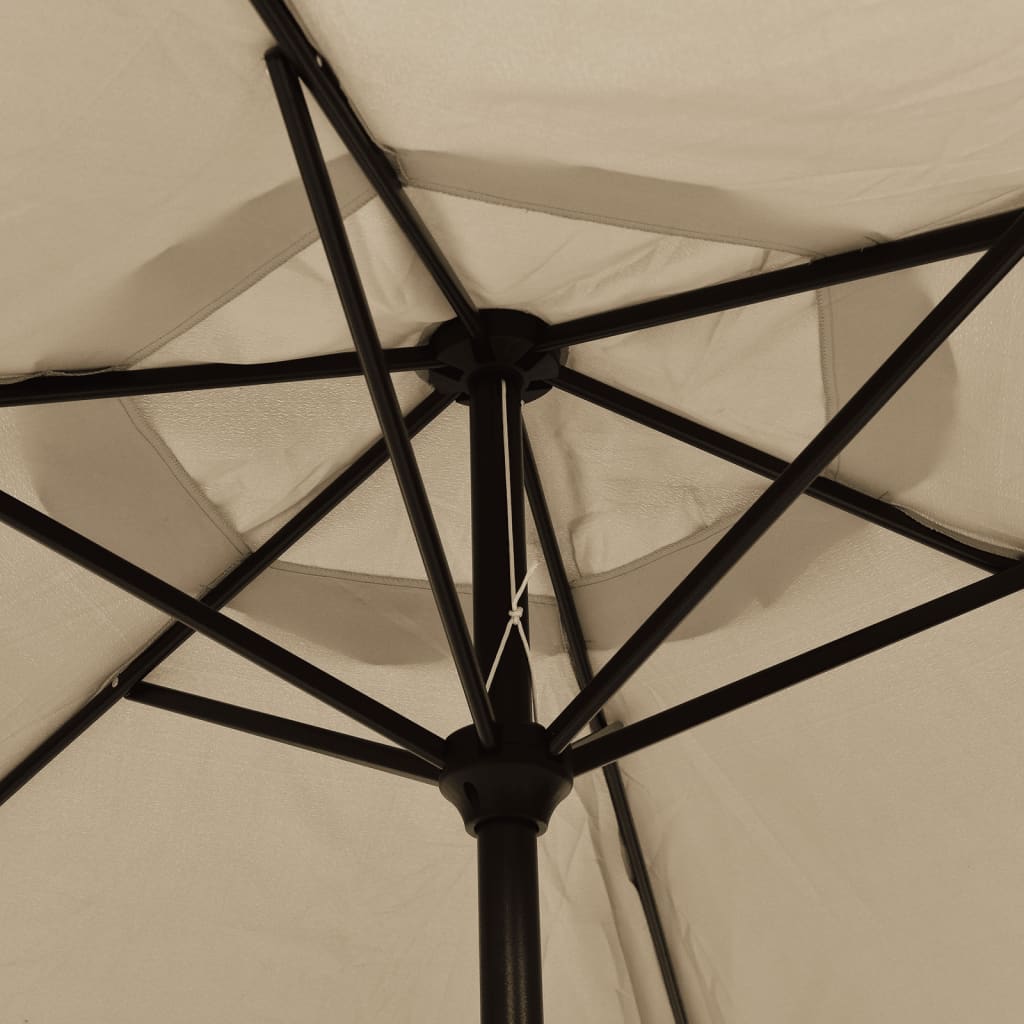 Garden Parasol with LED Lights and Steel Pole 300 cm Taupe