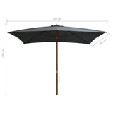 Garden Parasol with Wooden Pole 200x300 cm Anthracite - Close-Up Angle