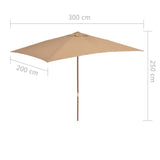 Garden Parasol with Wooden Pole 200x300 cm Taupe - Close-Up Angle