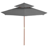 Double Decker Garden Parasol with Wooden Pole 270 cm Anthracite - Front View