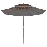 Double Decker Garden Parasol with Wooden Pole 270 cm Anthracite - Side View