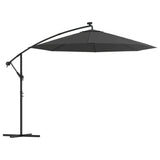 Cantilever Garden Parasol with LED Lights and Steel Pole 300 cm Anthracite - Front View