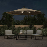 Cantilever Garden Parasol with LED Lights and Steel Pole 300 cm Taupe - Front View