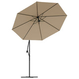 Cantilever Garden Parasol with LED Lights and Steel Pole 300 cm Taupe - Top-Down View