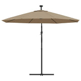 Cantilever Garden Parasol with LED Lights and Steel Pole 300 cm Taupe - Rear View