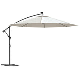 Cantilever Garden Parasol with LED Lights and Metal Pole 350 cm Sand - Front View