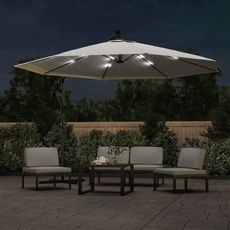 Cantilever Garden Parasol with LED Lights and Pole 350 cm Sand