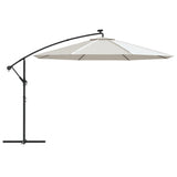 Cantilever Garden Parasol with LED Lights and Metal Pole 350 cm Sand - Top-Down View