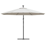 Cantilever Garden Parasol with LED Lights and Metal Pole 350 cm Sand - Close-Up Angle