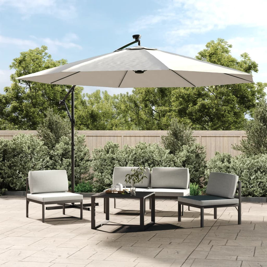 Cantilever Garden Parasol with LED Lights and Pole 350 cm Sand