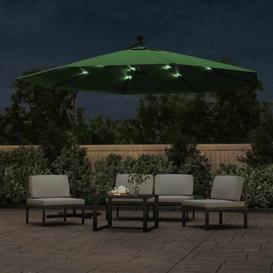 Cantilever Garden Parasol with LED Lights&Pole 350 cm Green