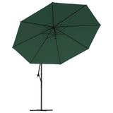 Cantilever Garden Parasol with LED Lights and Metal Pole 350 cm Green - 45-Degree Angle