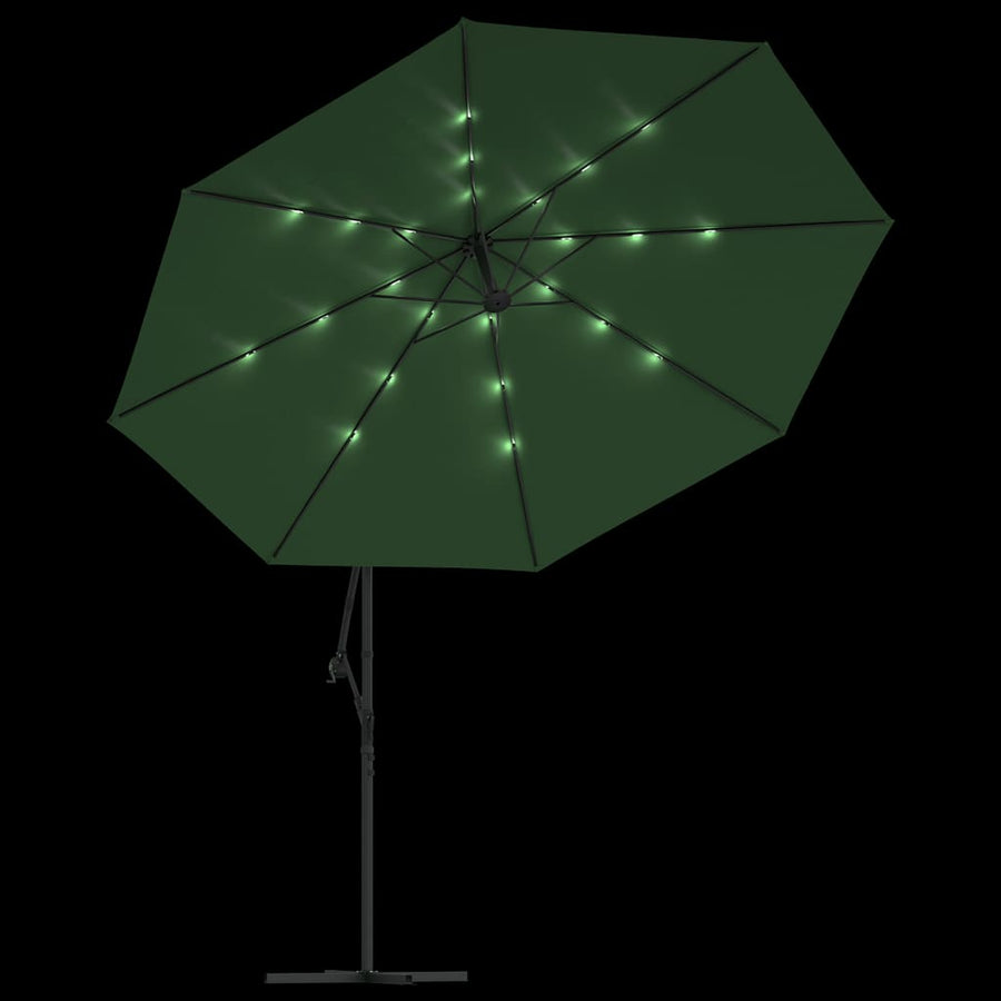 Cantilever Garden Parasol with LED Lights&Pole 350 cm Green