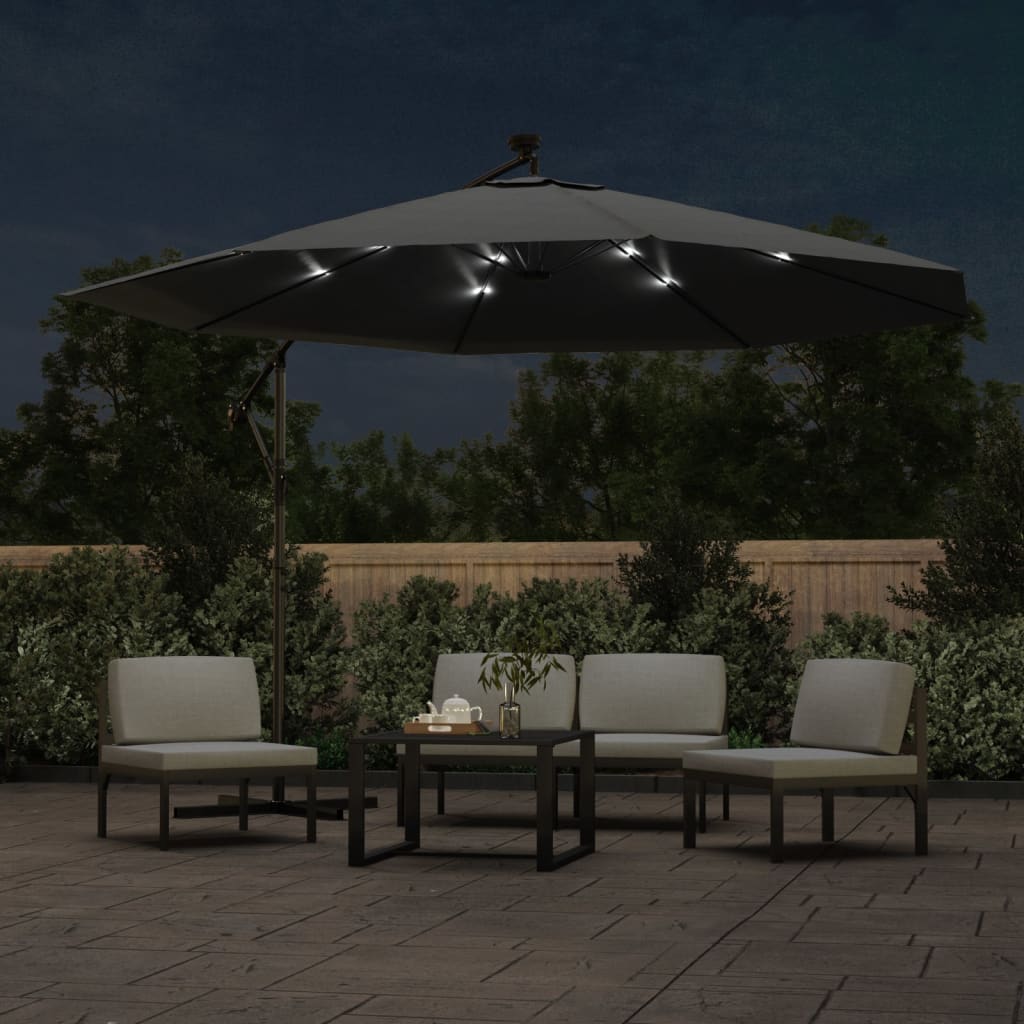 Cantilever Garden Parasol with LED Lights and Metal Pole 350 cm Anthracite