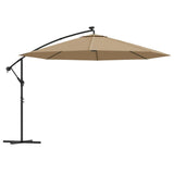 Cantilever Garden Parasol with LED Lights and Metal Pole 350 cm Taupe - Front View