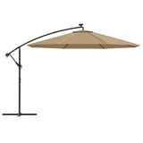 Cantilever Garden Parasol with LED Lights and Metal Pole 350 cm Taupe - Top-Down View