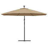 Cantilever Garden Parasol with LED Lights and Metal Pole 350 cm Taupe - Close-Up Angle