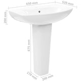 Freestanding Basin with Pedestal Ceramic White 650x520x200 mm - Close-Up Angle
