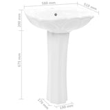Freestanding Basin with Pedestal Ceramic White 580x510x200 mm - Close-Up Angle