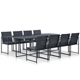 9 Piece Outdoor Dining Set with Cushions Poly Rattan Black