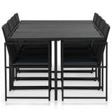 9 Piece Outdoor Dining Set with Cushions Poly Rattan Black - Front View
