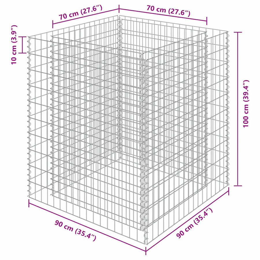 Gabion Raised Bed Galvanised Steel 90x90x100 cm