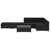6 Piece Garden Lounge Set with Cushions Poly Rattan Black - 45-Degree Angle