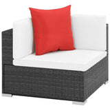 7 Piece Garden Lounge Set with Cushions Poly Rattan Black - Front View