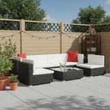 7 Piece Garden Lounge Set with Cushions Poly Rattan Black
