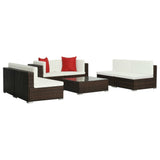 7 Piece Garden Lounge Set with Cushions Poly Rattan Brown - Side View