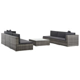 7 Piece Garden Lounge Set with Cushions Poly Rattan Grey - 45-Degree Angle