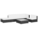 6 Piece Garden Lounge Set with Cushions Poly Rattan Black - Front View
