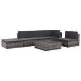 6 Piece Garden Lounge Set with Cushions Poly Rattan Grey - Front View
