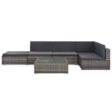 6 Piece Garden Lounge Set with Cushions Poly Rattan Grey - Side View