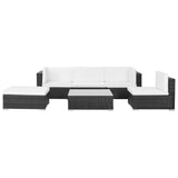 6 Piece Garden Lounge Set with Cushions Poly Rattan Black - Front View