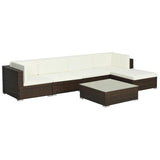 6 Piece Garden Lounge Set with Cushions Poly Rattan Brown - Front View