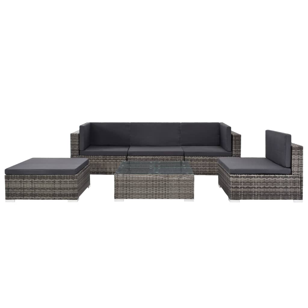 6 Piece Garden Lounge Set with Cushions Poly Rattan Grey