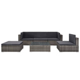 6 Piece Garden Lounge Set with Cushions Poly Rattan Grey - Front View