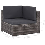 6 Piece Garden Lounge Set with Cushions Poly Rattan Grey - Low Angle