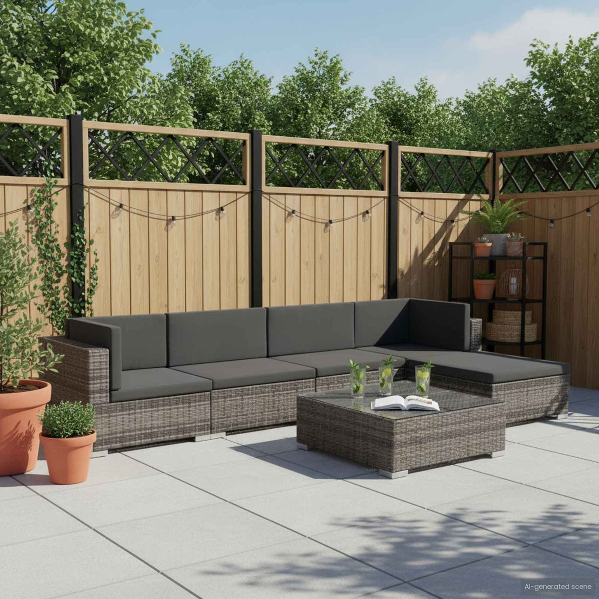 6 Piece Garden Lounge Set with Cushions Poly Rattan Grey