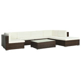 8 Piece Garden Lounge Set with Cushions Poly Rattan Brown
