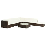8 Piece Garden Lounge Set with Cushions Poly Rattan Brown - Front View