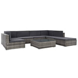 8 Piece Garden Lounge Set with Cushions Poly Rattan Grey - Front View